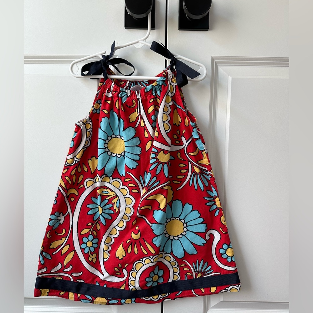 Hanna Andersson Girls Pillow Case Shift Dress Red Blue Paisley (Size 100cm)